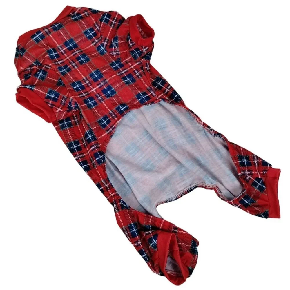 Pet Central Dog Large 16 inch Red Tartan Plaid Holiday Pajamas